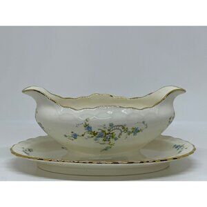 VTG POPE-GOSSER FLEURETTE GRAVY BOAT W/ ATTACHED UNDERPLATE Decor Style